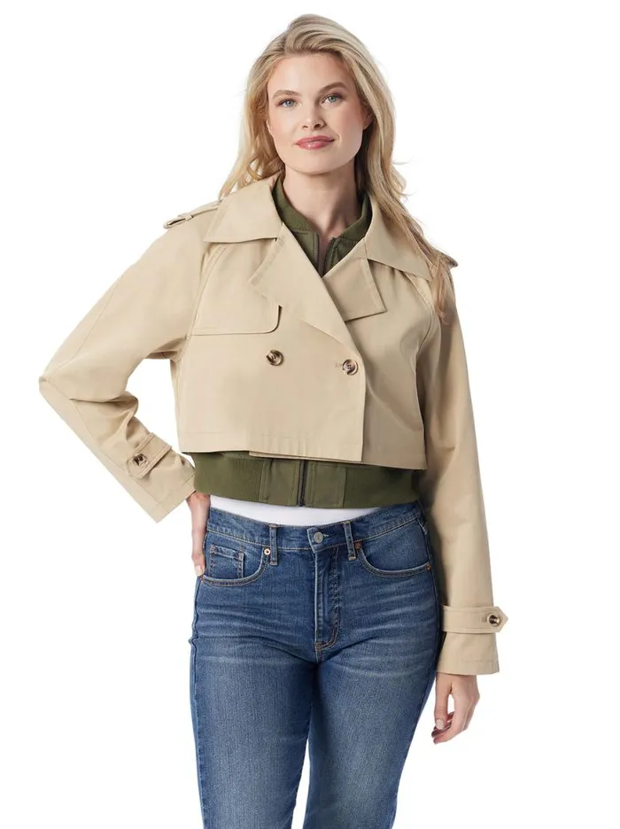 Women Trench Bomber Jacket In Khaki Jessica Simpson Jackets Blazers and Kimonos