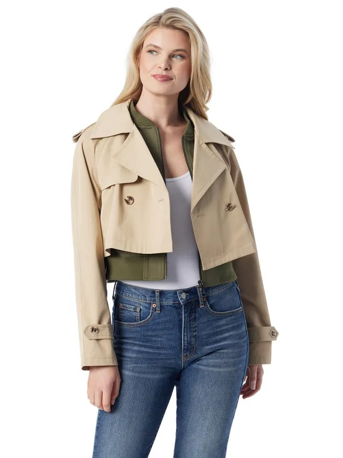 Women Trench Bomber Jacket In Khaki Jessica Simpson Jackets Blazers and Kimonos