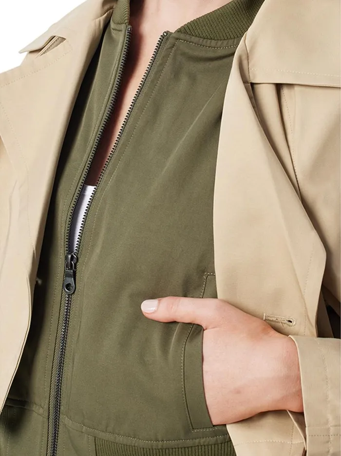 Women Trench Bomber Jacket In Khaki Jessica Simpson Jackets Blazers and Kimonos
