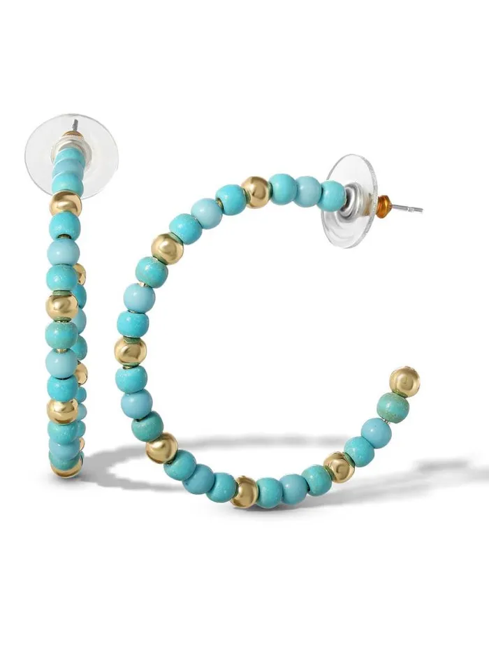 Women Turquoise Bead Hoop Earrings In Gold Jessica Simpson Turquoise Collection