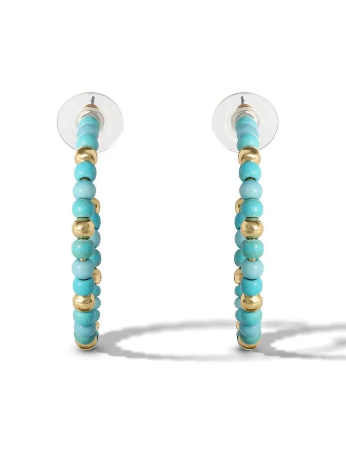 Women Turquoise Bead Hoop Earrings In Gold Jessica Simpson Turquoise Collection