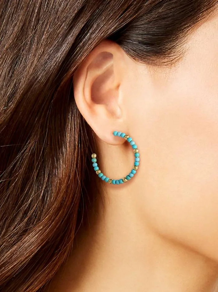 Women Turquoise Bead Hoop Earrings In Gold Jessica Simpson Turquoise Collection