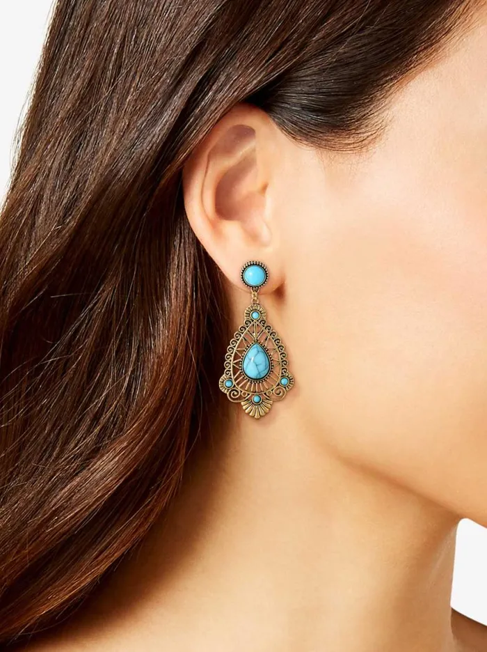 Women Turquoise Stone Filigree Earrings Jessica Simpson Turquoise Collection