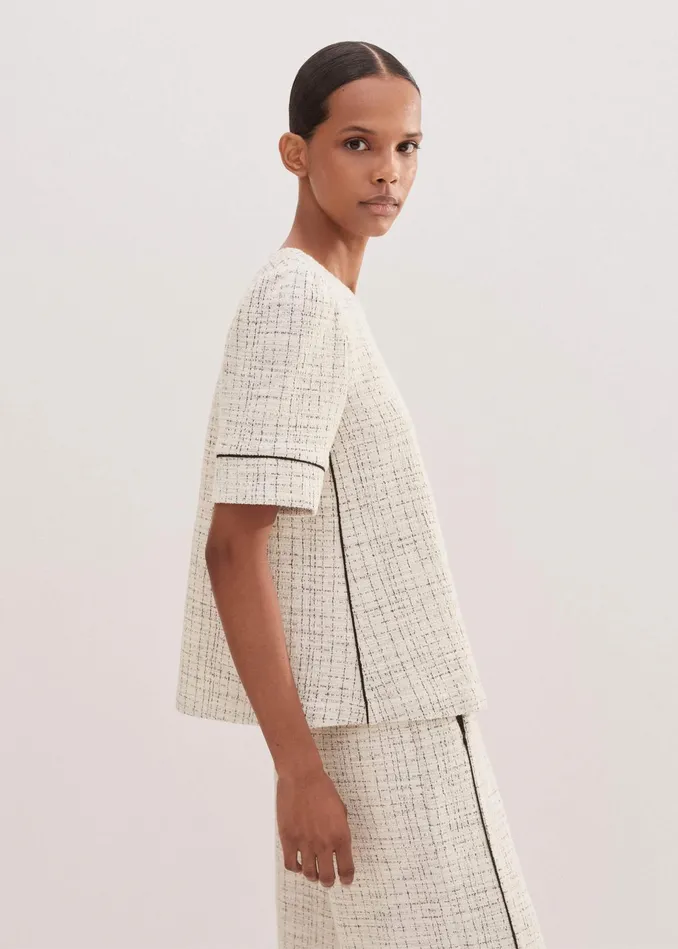 Women Tweed Jersey Swing Top Creamblack MEEM