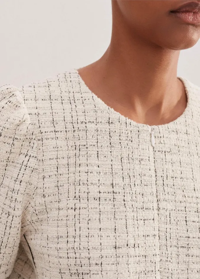 Women Tweed Jersey Swing Top Creamblack MEEM