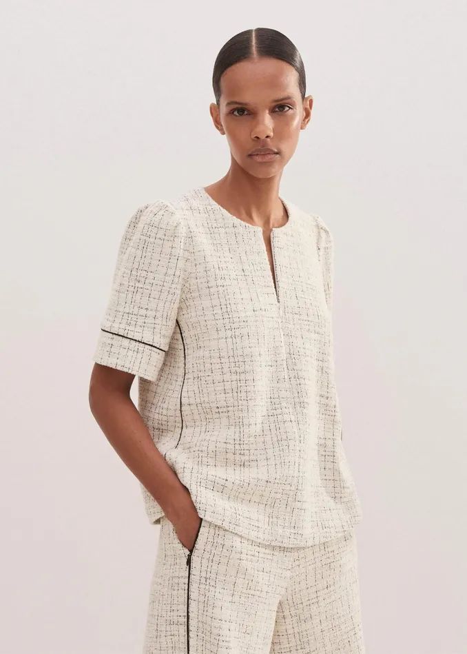 Women Tweed Jersey Swing Top Creamblack MEEM