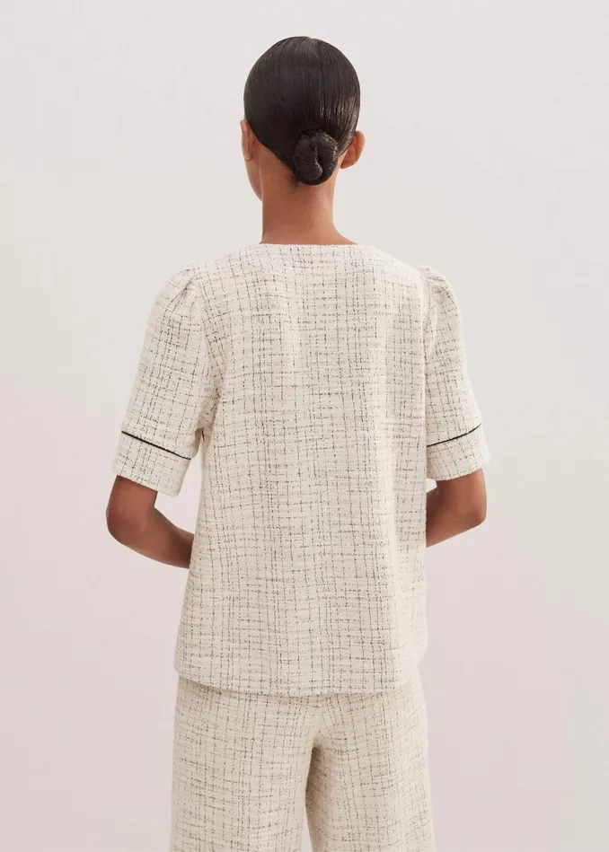 Women Tweed Jersey Swing Top Creamblack MEEM