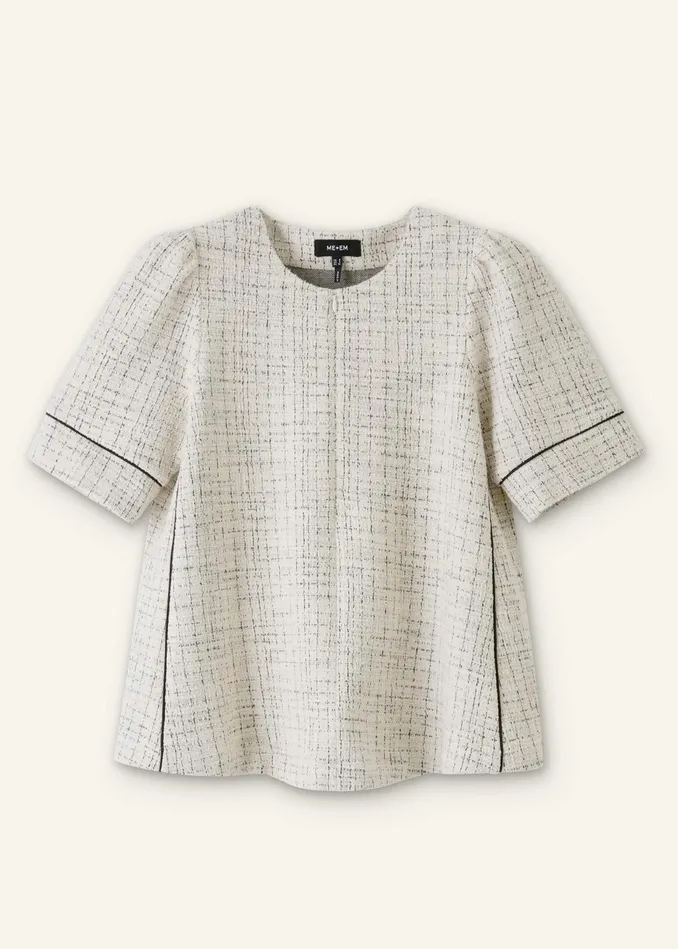 Women Tweed Jersey Swing Top Creamblack MEEM