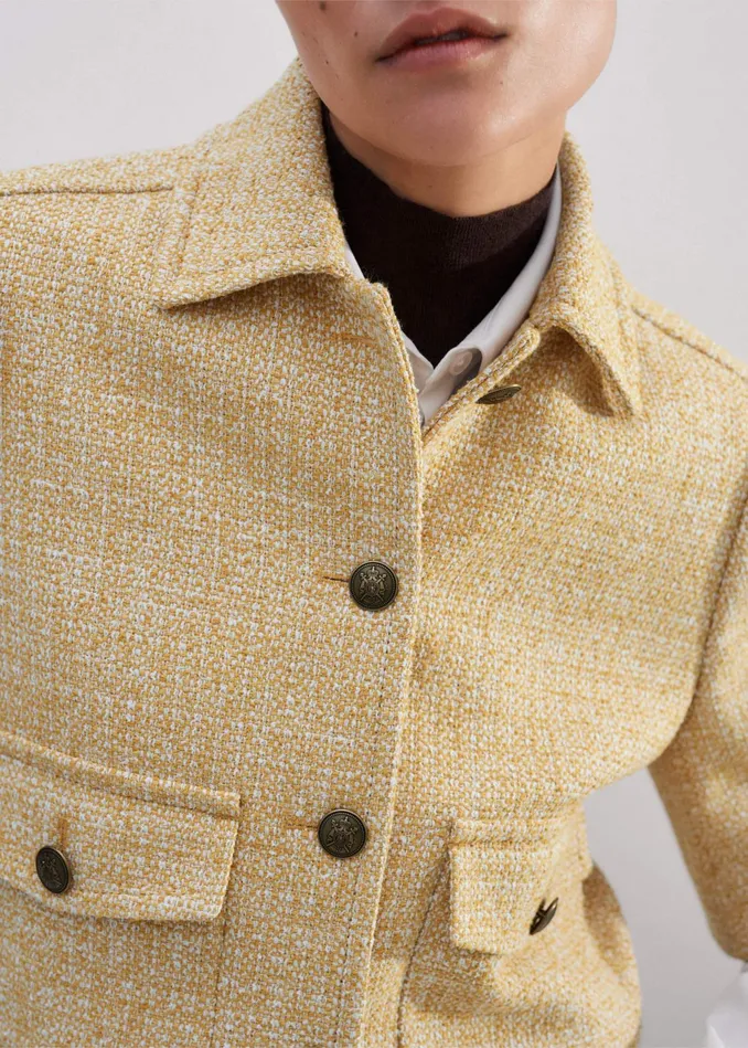 Women Tweed Short Sleeve Crop Jacket Ochre MEEM