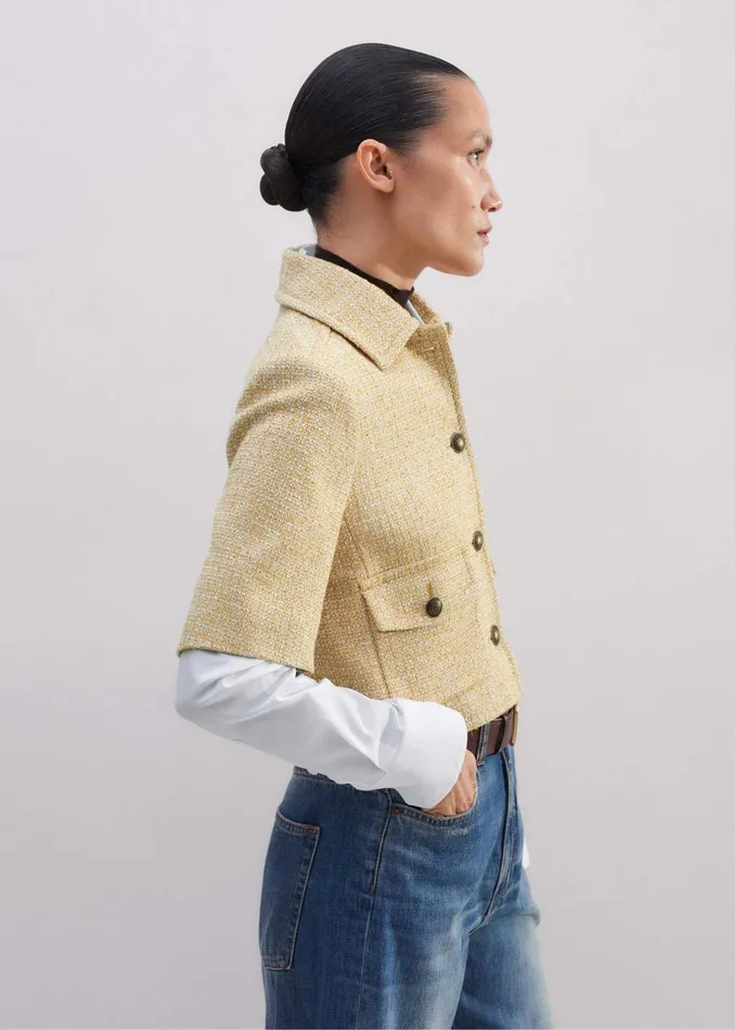 Women Tweed Short Sleeve Crop Jacket Ochre MEEM