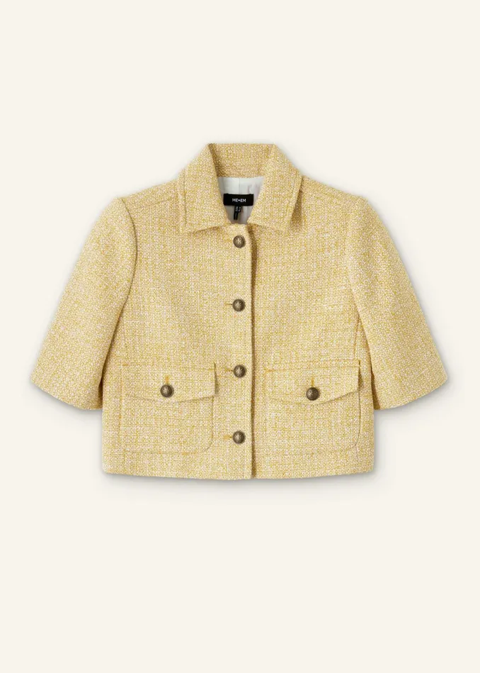 Women Tweed Short Sleeve Crop Jacket Ochre MEEM