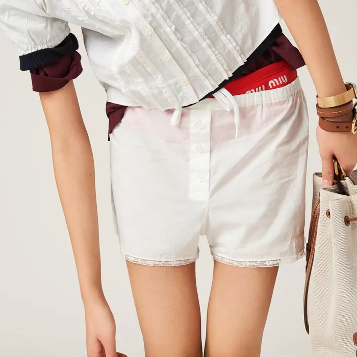 Women Underwear And Beachwear Miu Miu Batiste Boxer Shorts Ivory Women Underwear And Beachwear Miu Miu Batiste Boxer Shorts Ivory
