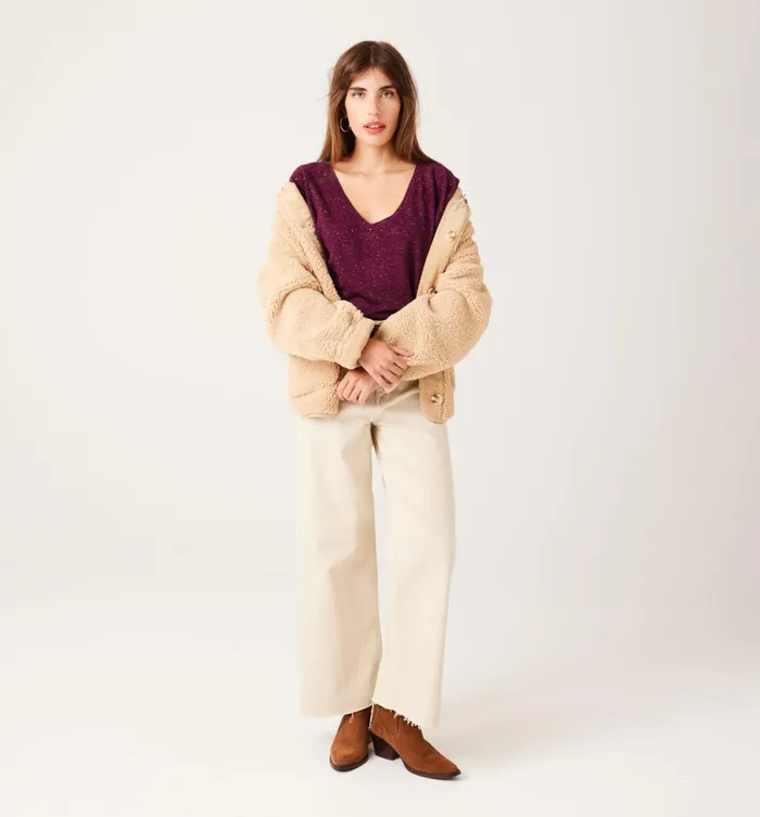 Women VNeck Glitzy Jumper 8211 Bordeaux Red Promod Jumpers And Cardigans Women VNeck Glitzy Jumper 8211 Bordeaux Red Promod Jumpers And Cardigans