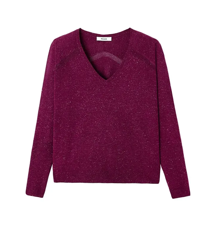 Women VNeck Glitzy Jumper 8211 Bordeaux Red Promod Jumpers And Cardigans Women VNeck Glitzy Jumper 8211 Bordeaux Red Promod Jumpers And Cardigans