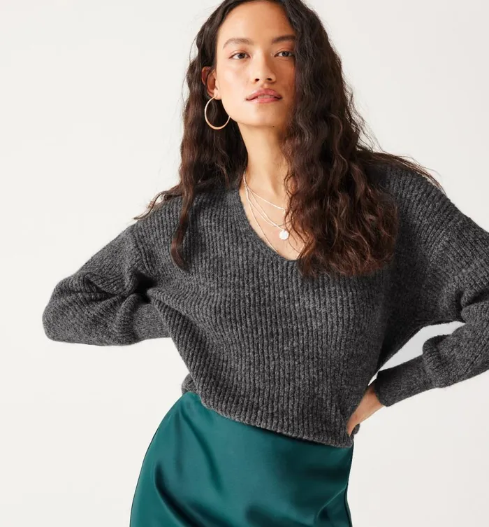 Women VNeck Ribbed Jumper 8211 Dark Grey Promod Jumpers And Cardigans Women VNeck Ribbed Jumper 8211 Dark Grey Promod Jumpers And Cardigans