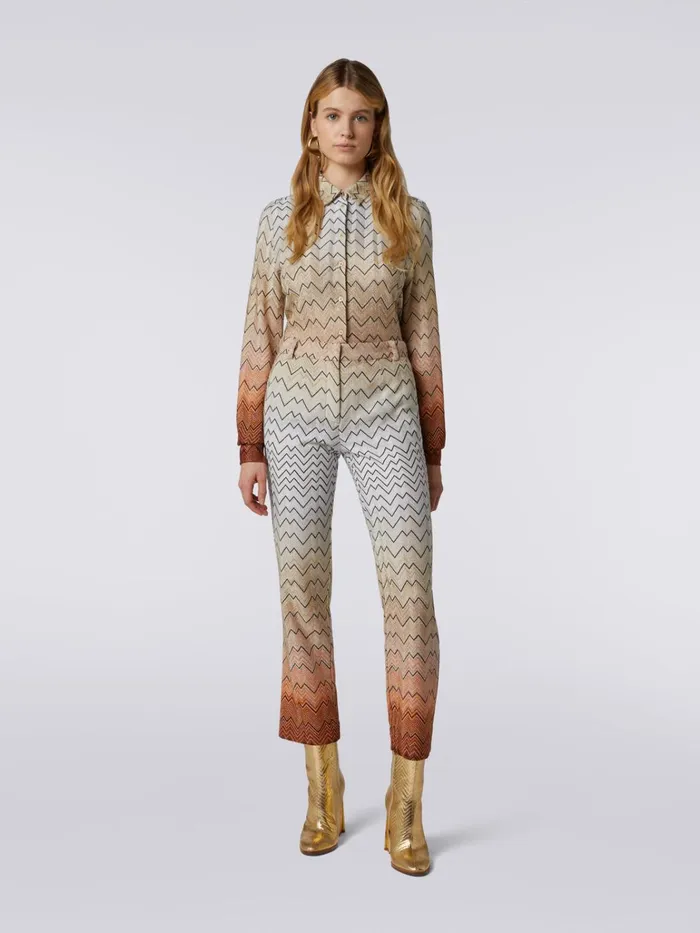 Women Viscose Blend Capri Pants With Zigzag Pattern And Lurex White Missoni Trousers Women Viscose Blend Capri Pants With Zigzag Pattern And Lurex White Missoni Trousers