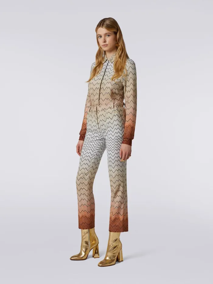 Women Viscose Blend Capri Pants With Zigzag Pattern And Lurex White Missoni Trousers Women Viscose Blend Capri Pants With Zigzag Pattern And Lurex White Missoni Trousers