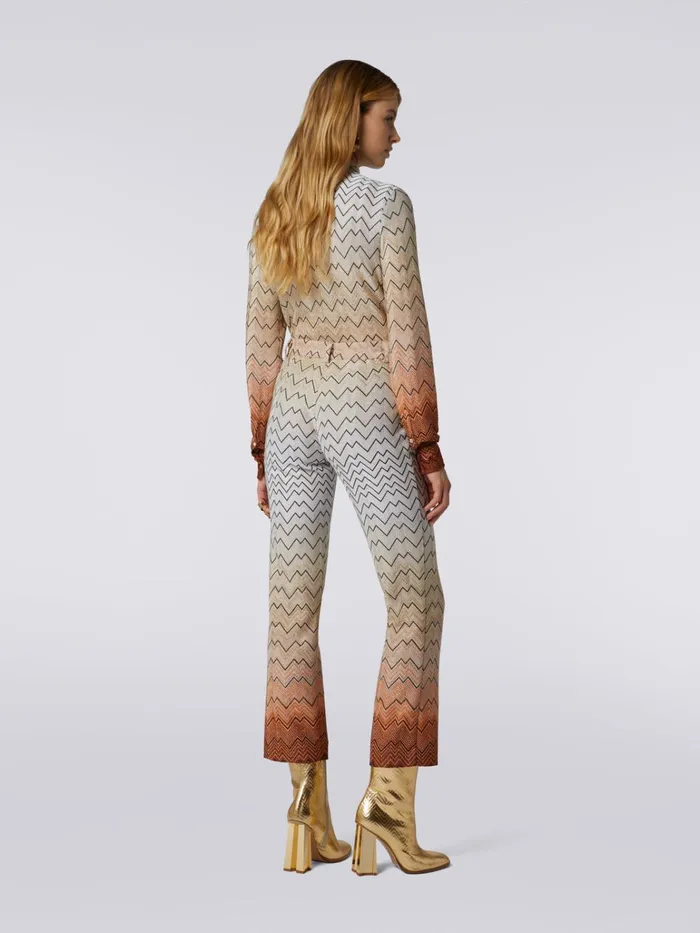 Women Viscose Blend Capri Pants With Zigzag Pattern And Lurex White Missoni Trousers Women Viscose Blend Capri Pants With Zigzag Pattern And Lurex White Missoni Trousers