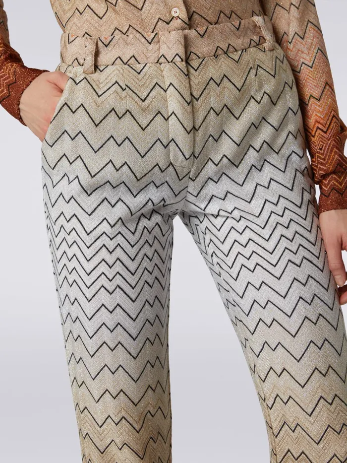 Women Viscose Blend Capri Pants With Zigzag Pattern And Lurex White Missoni Trousers Women Viscose Blend Capri Pants With Zigzag Pattern And Lurex White Missoni Trousers