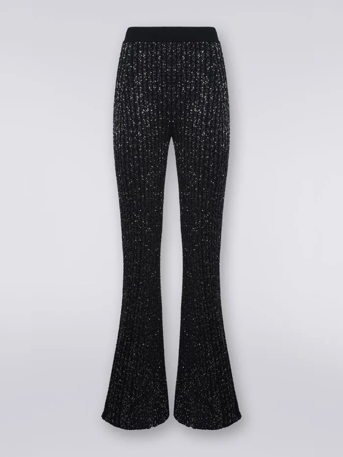 Women Viscose Blend Flared Trousers With Sequins Black Missoni Trousers