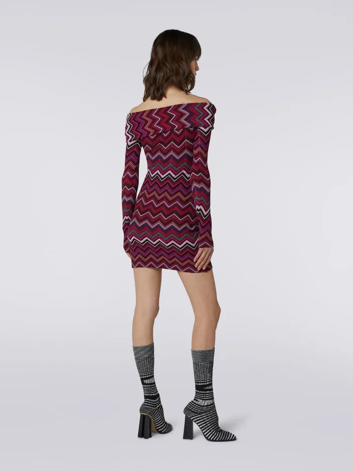 Women Viscose Chevron Mini Dress With Bardot Neckline Multicoloured Missoni Dresses Women Viscose Chevron Mini Dress With Bardot Neckline Multicoloured Missoni Dresses