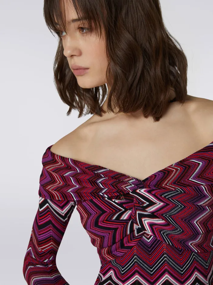 Women Viscose Chevron Mini Dress With Bardot Neckline Multicoloured Missoni Dresses Women Viscose Chevron Mini Dress With Bardot Neckline Multicoloured Missoni Dresses