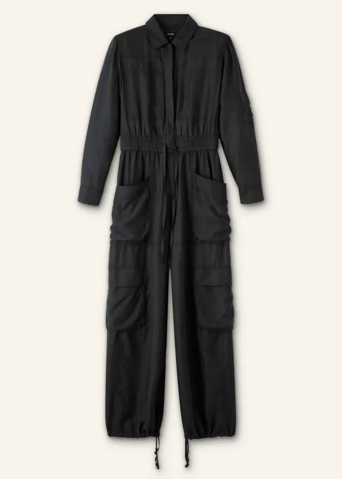 Women Washed Silk Parachute Jumpsuit Black MEEM