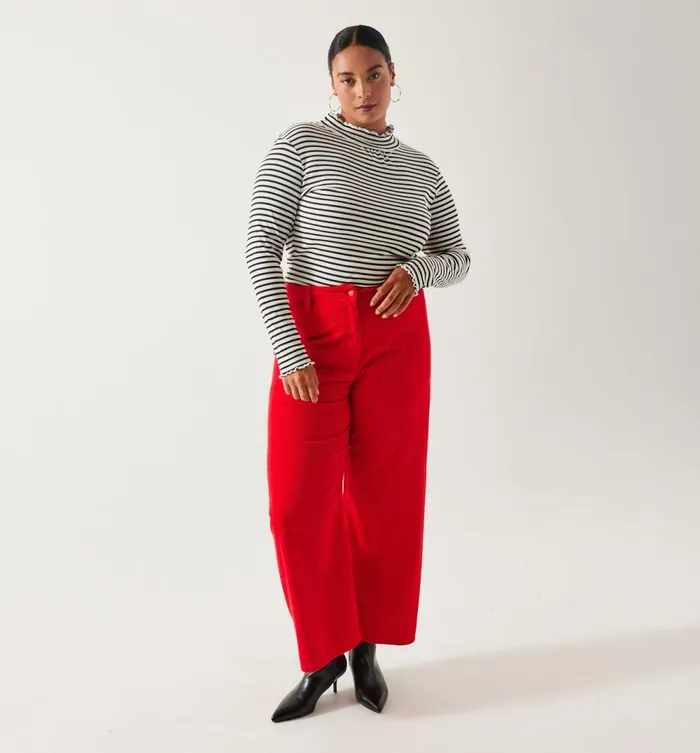 Women Wideleg Corduroy Trousers 8211 Red Promod Trousers