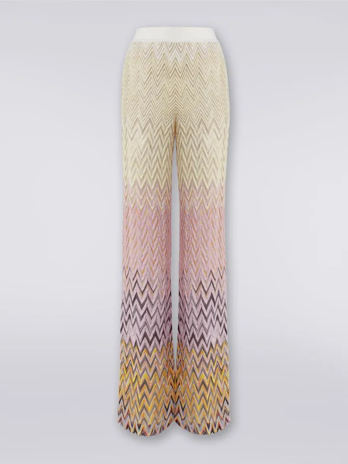 Women Wool And Viscose Flared Trousers With Zigzag Pattern Multicoloured Missoni Trousers