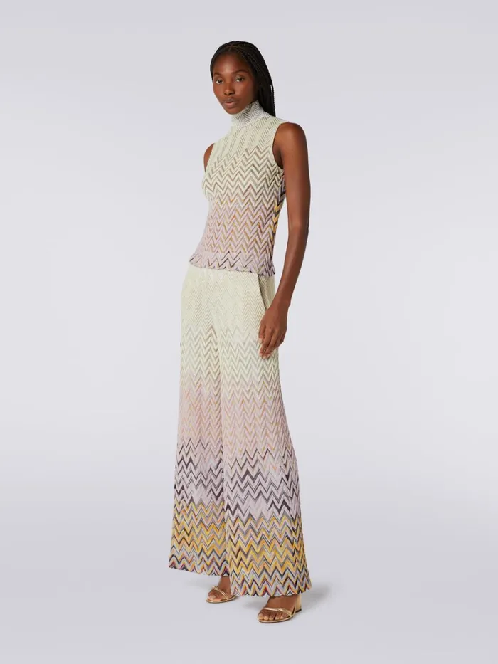 Women Wool And Viscose Flared Trousers With Zigzag Pattern Multicoloured Missoni Trousers Women Wool And Viscose Flared Trousers With Zigzag Pattern Multicoloured Missoni Trousers