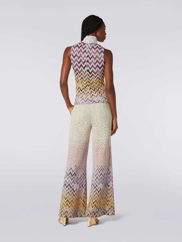 Women Wool And Viscose Flared Trousers With Zigzag Pattern Multicoloured Missoni Trousers Women Wool And Viscose Flared Trousers With Zigzag Pattern Multicoloured Missoni Trousers