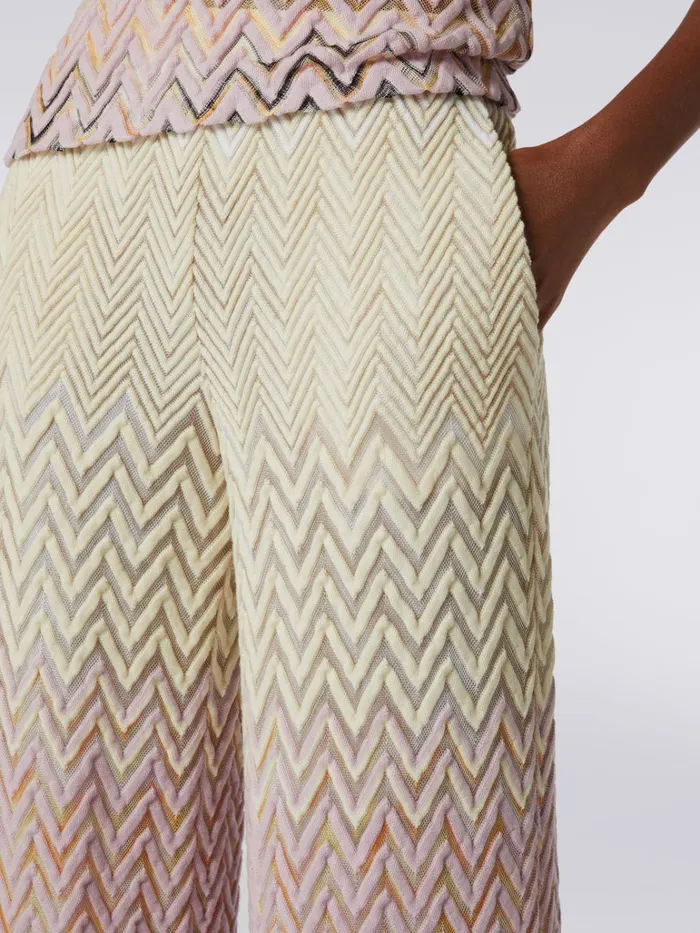 Women Wool And Viscose Flared Trousers With Zigzag Pattern Multicoloured Missoni Trousers Women Wool And Viscose Flared Trousers With Zigzag Pattern Multicoloured Missoni Trousers