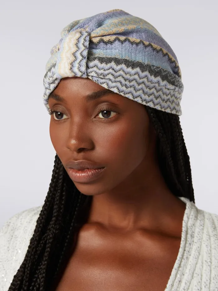 Women Wool Blend Turban With Zigzag Pattern Multicoloured Missoni Hair Accessories Women Wool Blend Turban With Zigzag Pattern Multicoloured Missoni Hair Accessories