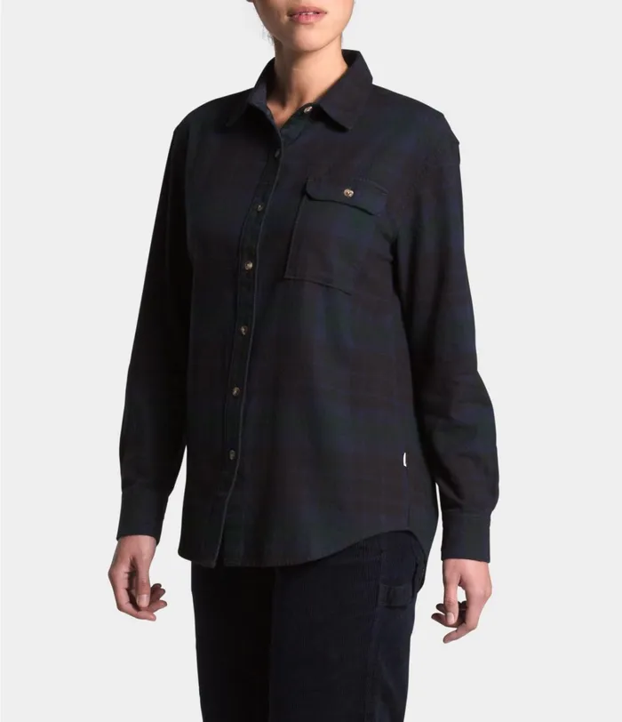 Womens The North Face Casual Tops Berkeley LS Boyfriend Shirt Scarab Green Heritage Medium Three Color Plaid