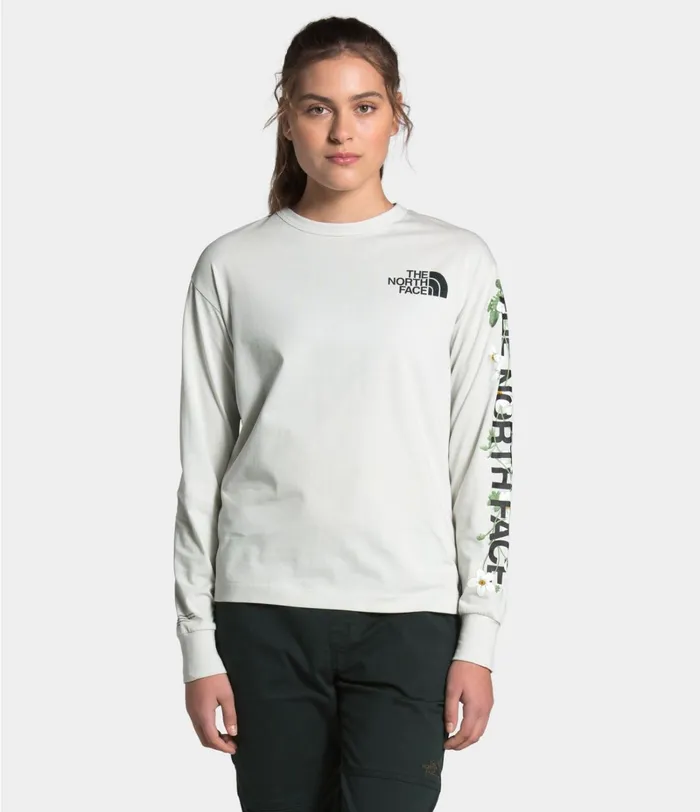 Womens The North Face TShirts Long Sleeve Himalayan Bottle Source Tee Light Tin Grey