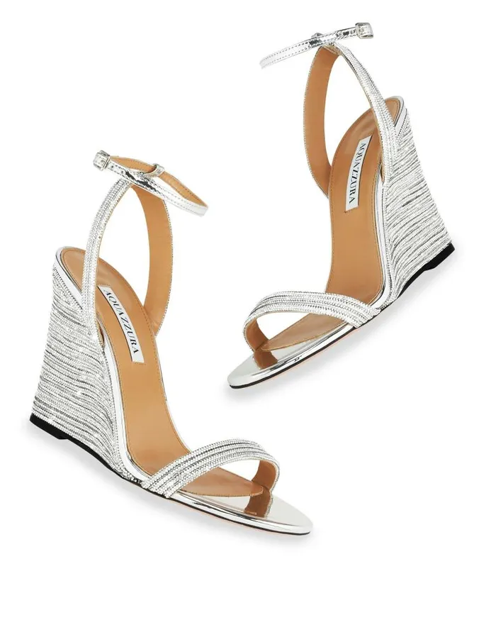 Wow Crystal Wedge 95 Silver Women Aquazzura Sandals Wow Crystal Wedge 95 Silver Women Aquazzura Sandals
