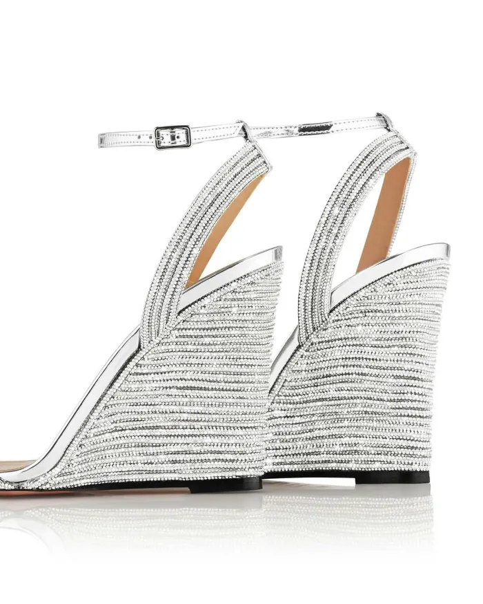 Wow Crystal Wedge 95 Silver Women Aquazzura Sandals Wow Crystal Wedge 95 Silver Women Aquazzura Sandals