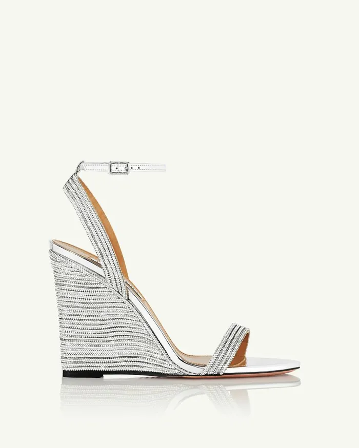 Wow Crystal Wedge 95 Silver Women Aquazzura Sandals Wow Crystal Wedge 95 Silver Women Aquazzura Sandals
