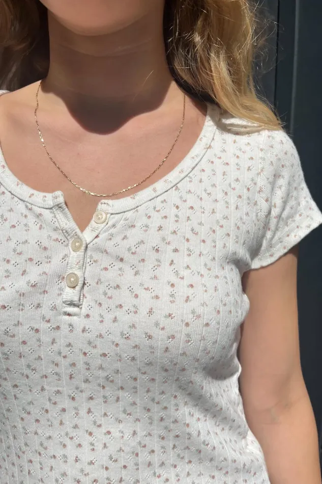 Zelly Floral Eyelet Top Ivory With Rose Pink Floral Women Brandy Melville Tops