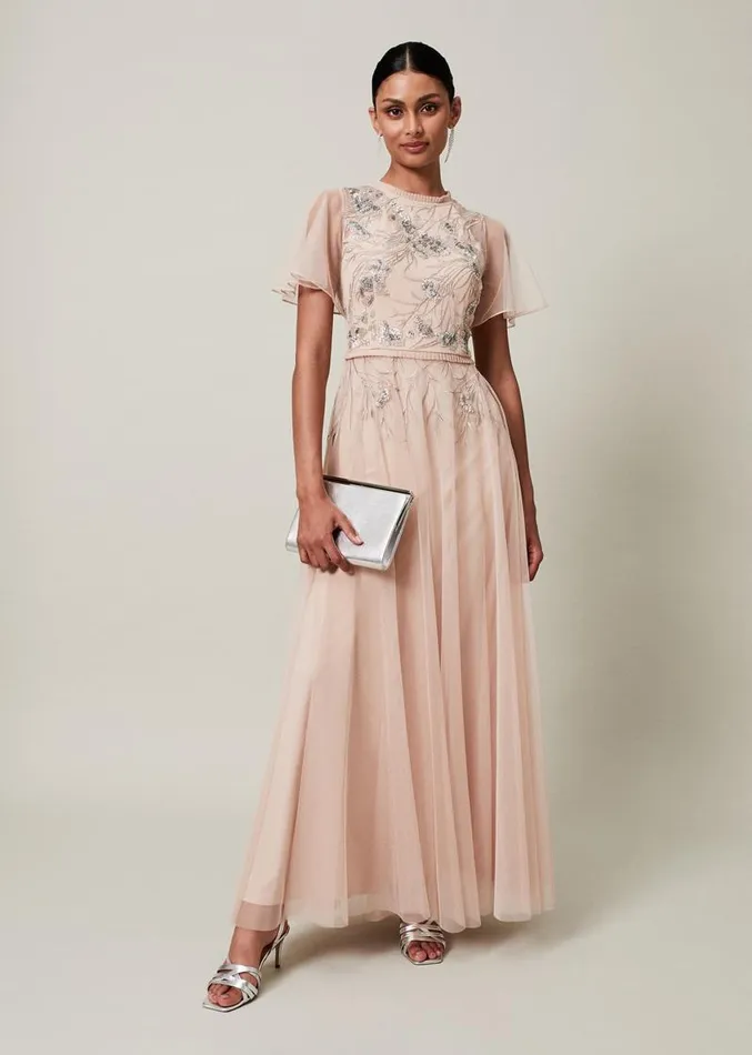 Zena Beaded Tulle Maxi Dress Pale Pinksilver Women Phase Eight Dresses
