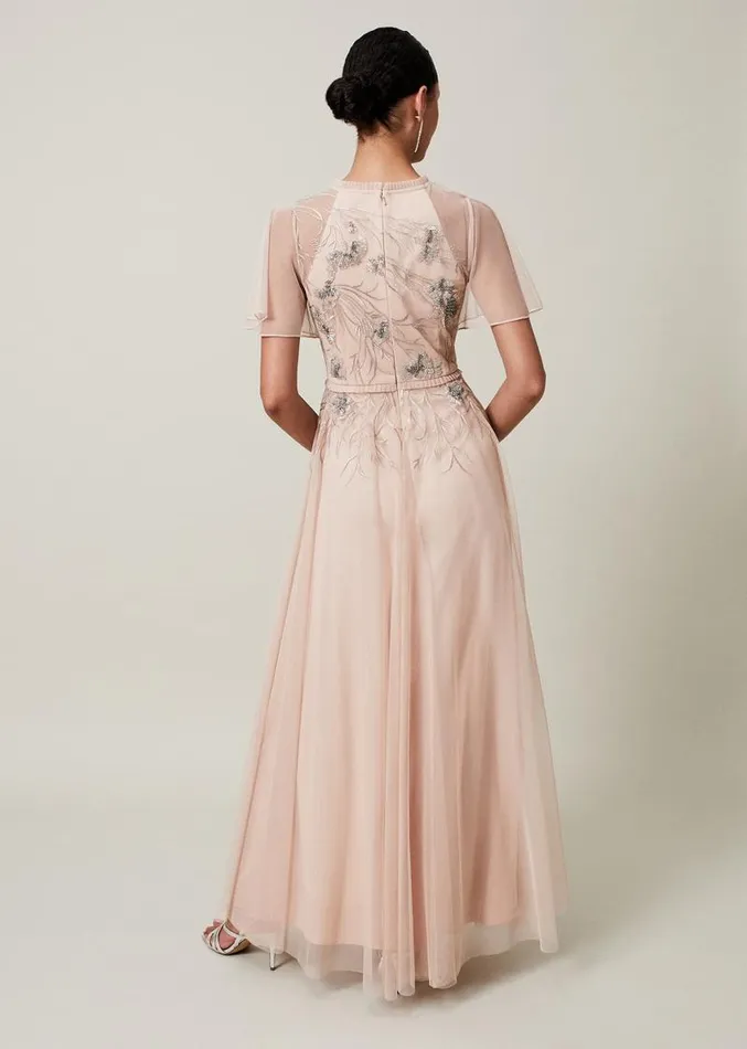 Zena Beaded Tulle Maxi Dress Pale Pinksilver Women Phase Eight Dresses