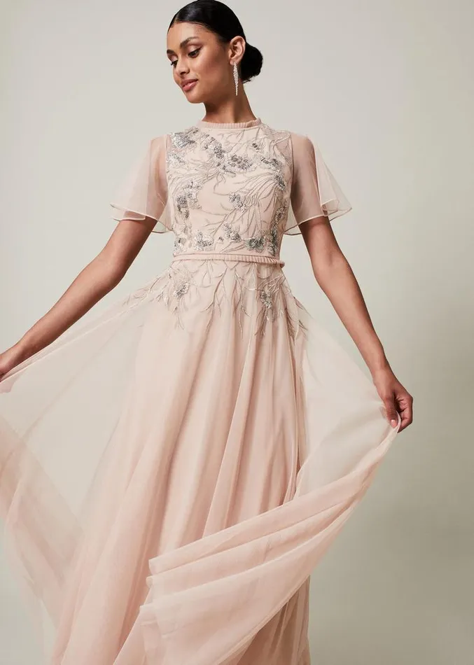 Zena Beaded Tulle Maxi Dress Pale Pinksilver Women Phase Eight Dresses