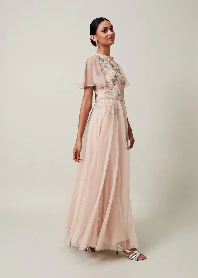 Zena Beaded Tulle Maxi Dress Pale Pinksilver Women Phase Eight Dresses
