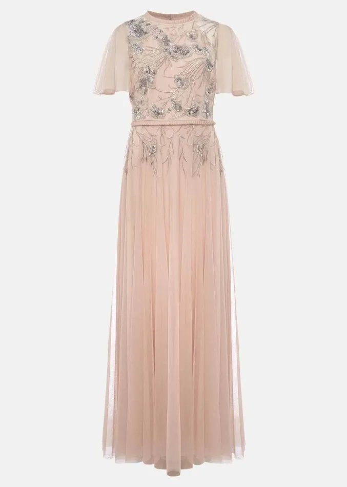 Zena Beaded Tulle Maxi Dress Pale Pinksilver Women Phase Eight Dresses