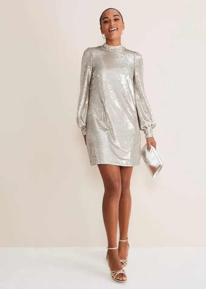 Zia Sequin Mini Dress Silver Women Phase Eight Dresses