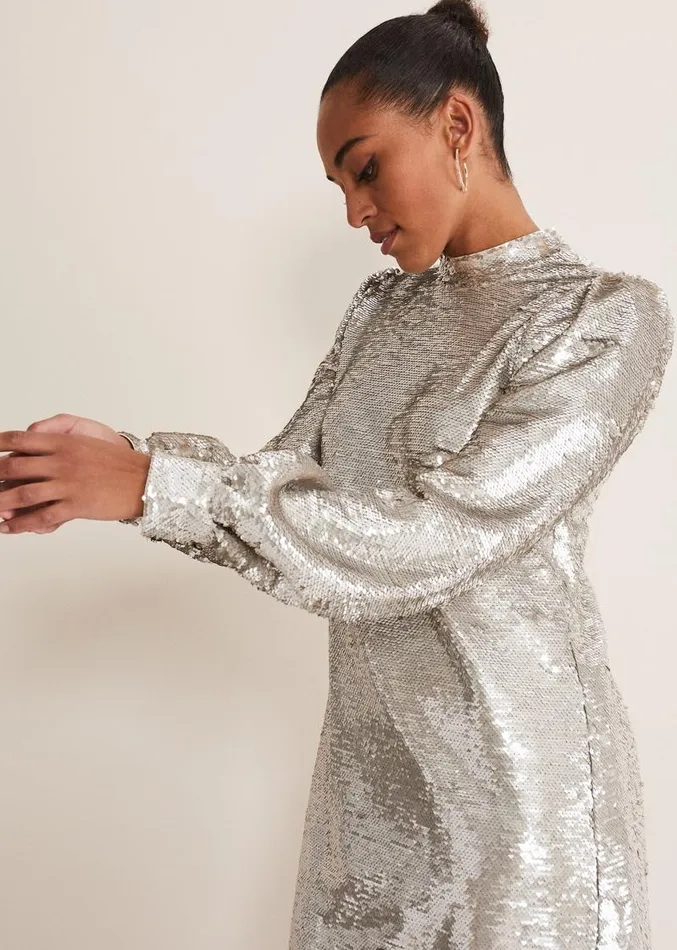 Zia Sequin Mini Dress Silver Women Phase Eight Dresses
