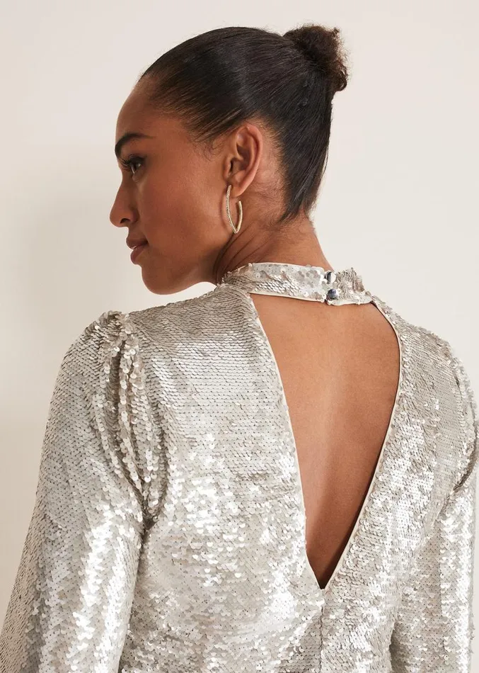 Zia Sequin Mini Dress Silver Women Phase Eight Dresses