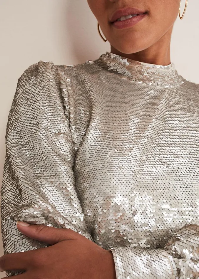 Zia Sequin Mini Dress Silver Women Phase Eight Dresses