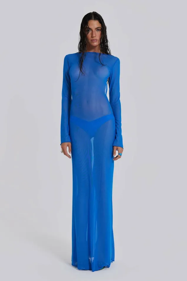 Ziva Sheer Maxi Beach Dress Blue Women Jaded London Beach Cover Ups