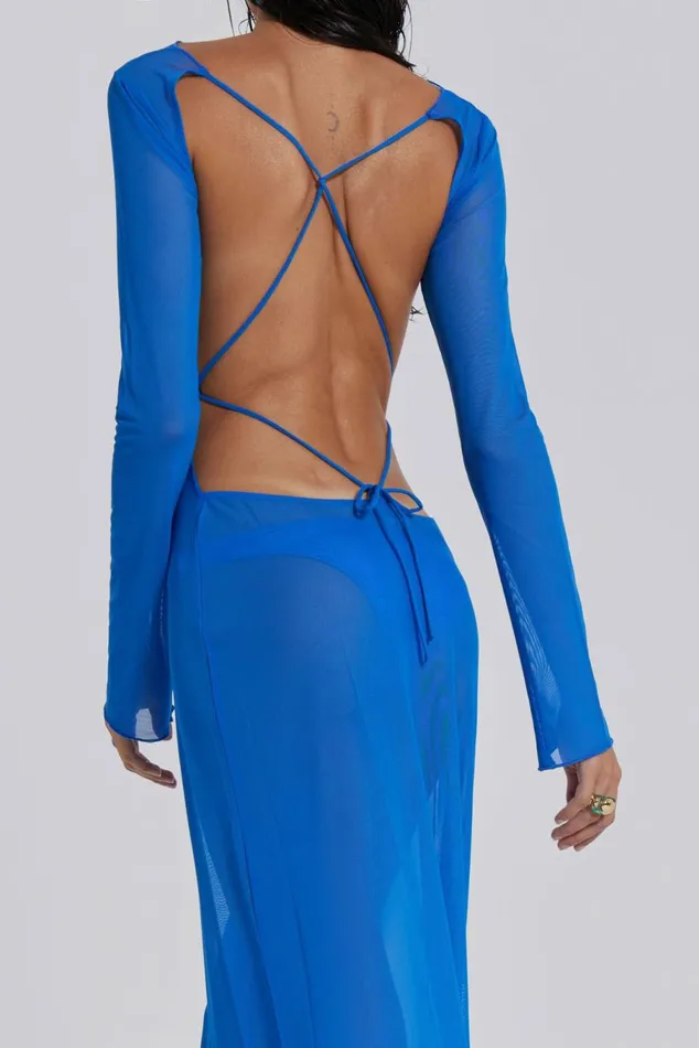 Ziva Sheer Maxi Beach Dress Blue Women Jaded London Beach Cover Ups